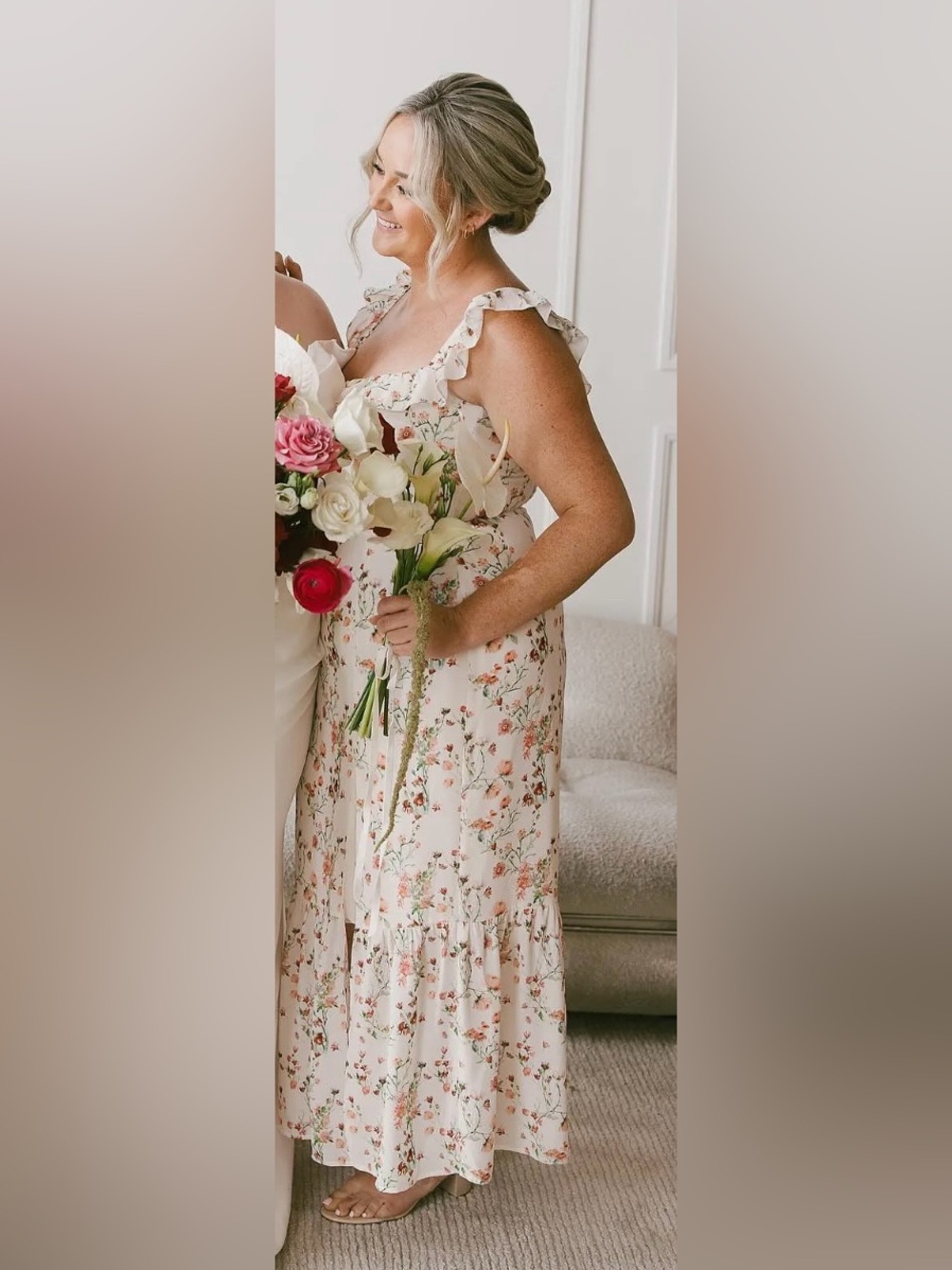 Park & Fifth Aubrey White Floral Ruffle Midi Dress